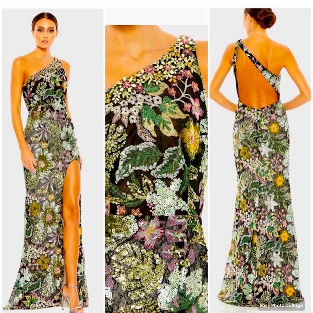 NWT $698 Mac‎ Duggal [Size 4] 49574 Embellished Floral One Shoulder Sequin Gown.